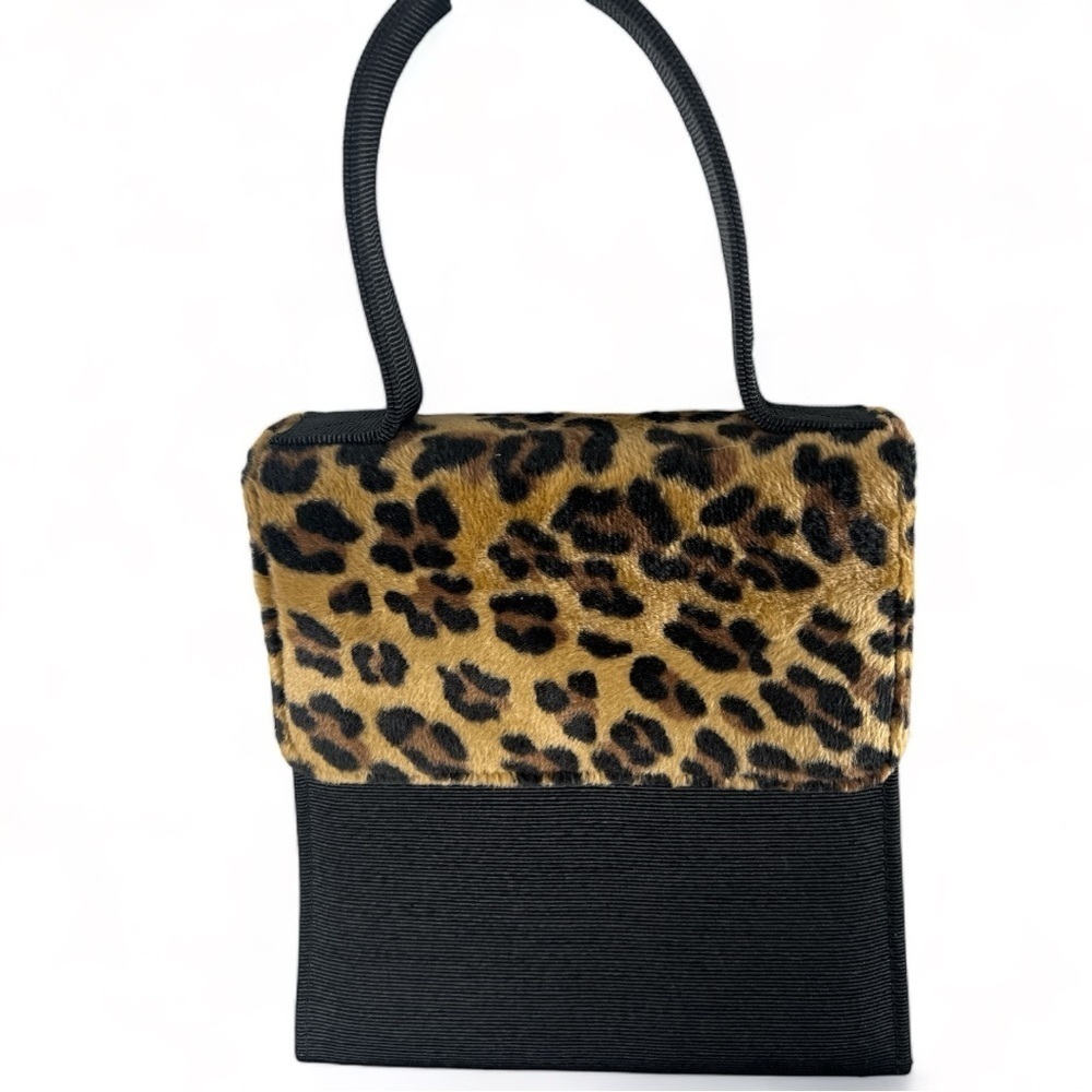 AJ VALENCIA Vintage Plush Leopard Faux Fur & Black Hand Bag Purse